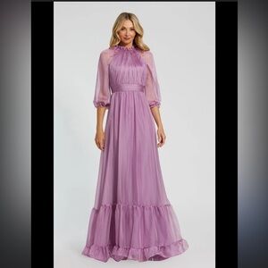 Mac Duggal Purple Smocked Chiffon Illusion Tiered Gown Size 16